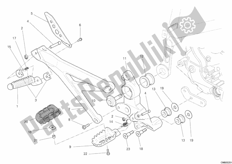 All parts for the Footrests, Right of the Ducati Hypermotard 1100 EVO 2012